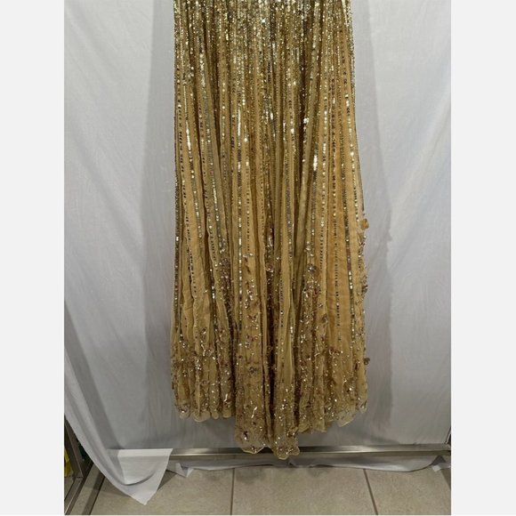 NEW $798 Mac Duggal [ 6‎ ] Sequin & Floral Embellished Evening Gown Gold - Picture 14 of 16